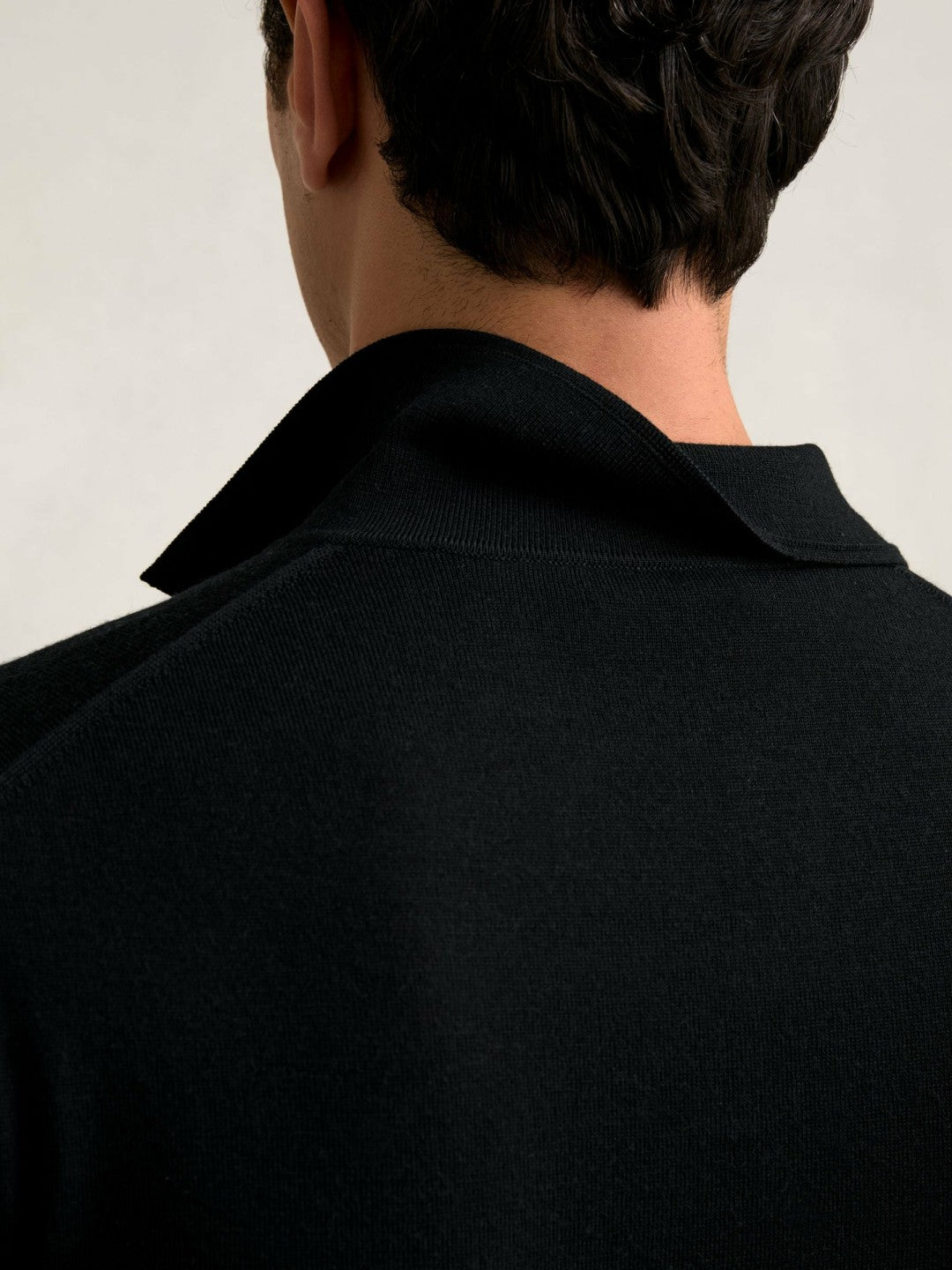 Merino Wool Open Collar Polo Shirt in Black Men | Reiss