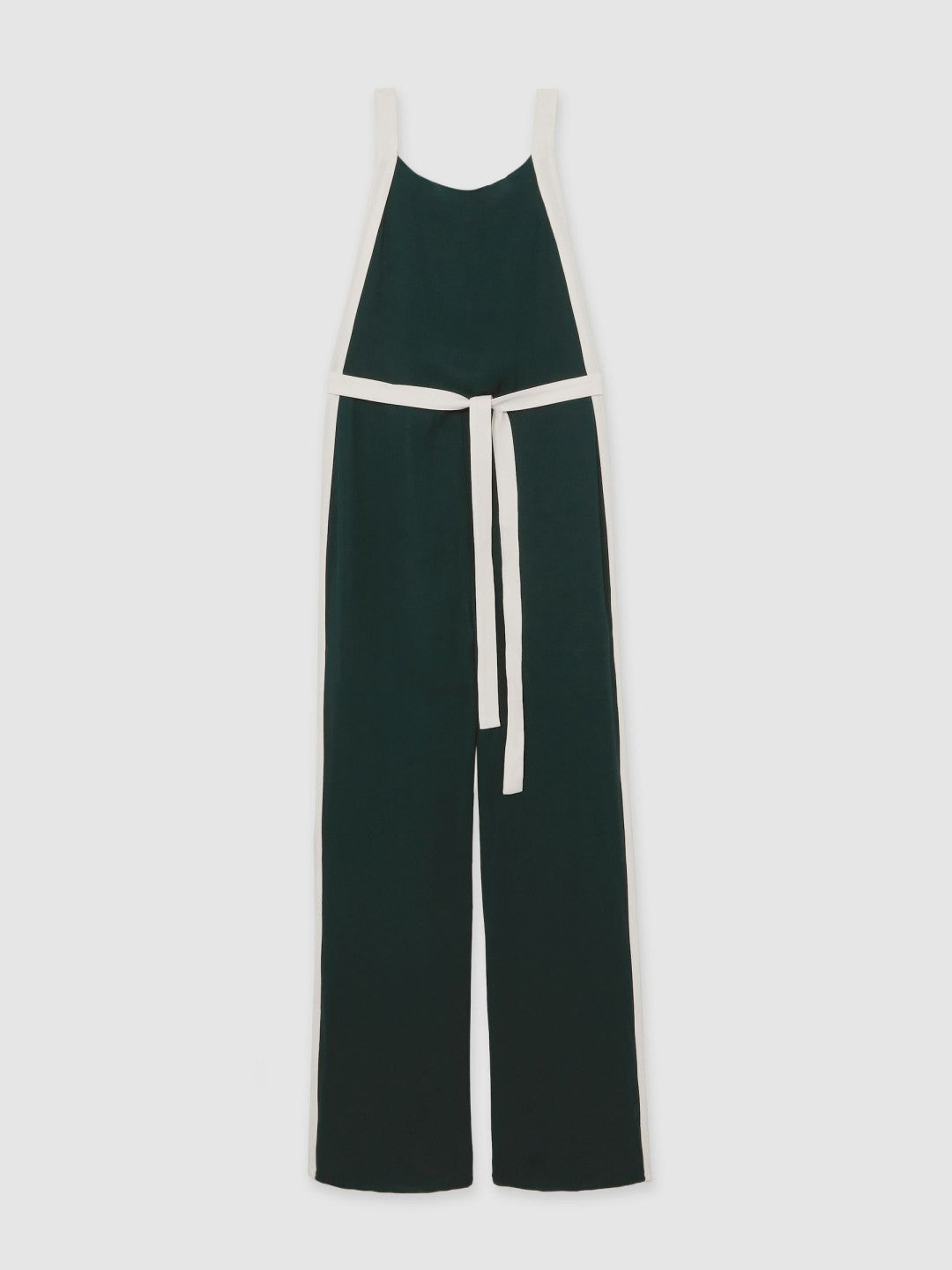 Petite Colourblock Wide Leg Belted Jumpsuit in Dark Green/Cream Women | Reiss
