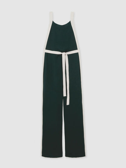 Petite Colourblock Wide Leg Belted Jumpsuit in Dark Green/Cream Women | Reiss