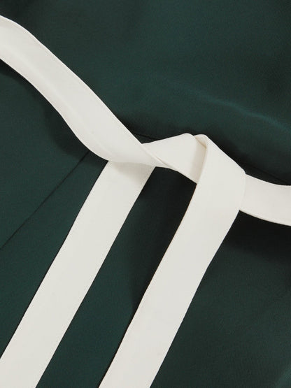 Petite Colourblock Wide Leg Belted Jumpsuit in Dark Green/Cream Women | Reiss