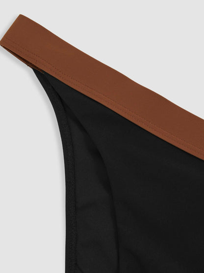 Contrast-Trim Bikini Bottoms in Black/Tan Women | Reiss