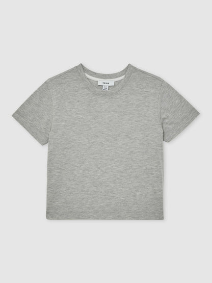 9-13 yrs Cotton-Blend Crew-Neck T-Shirt in Grey Marl Children & Baby | Reiss
