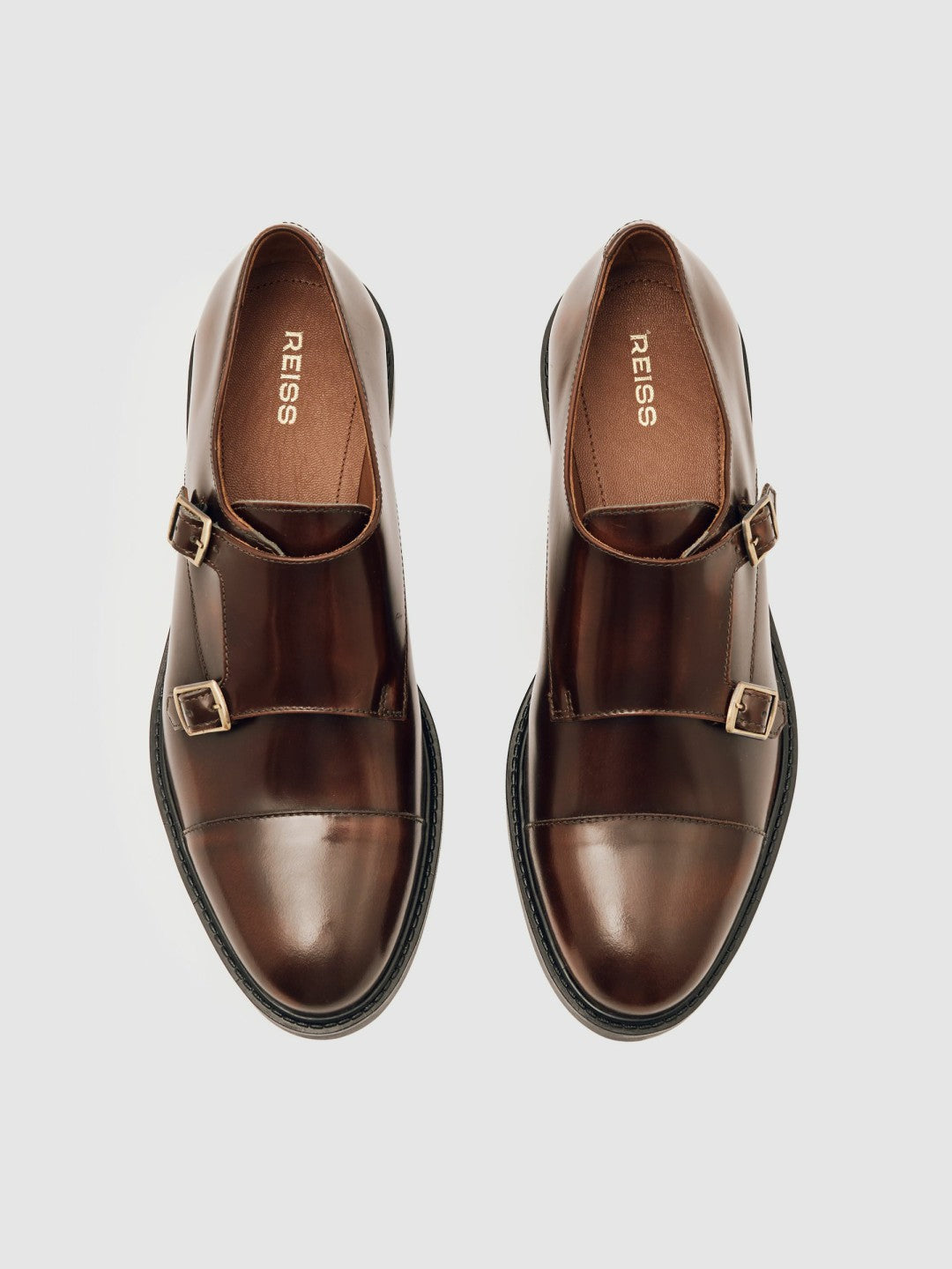 Leather Double-Strap Monk Shoes in Tan Women | Reiss