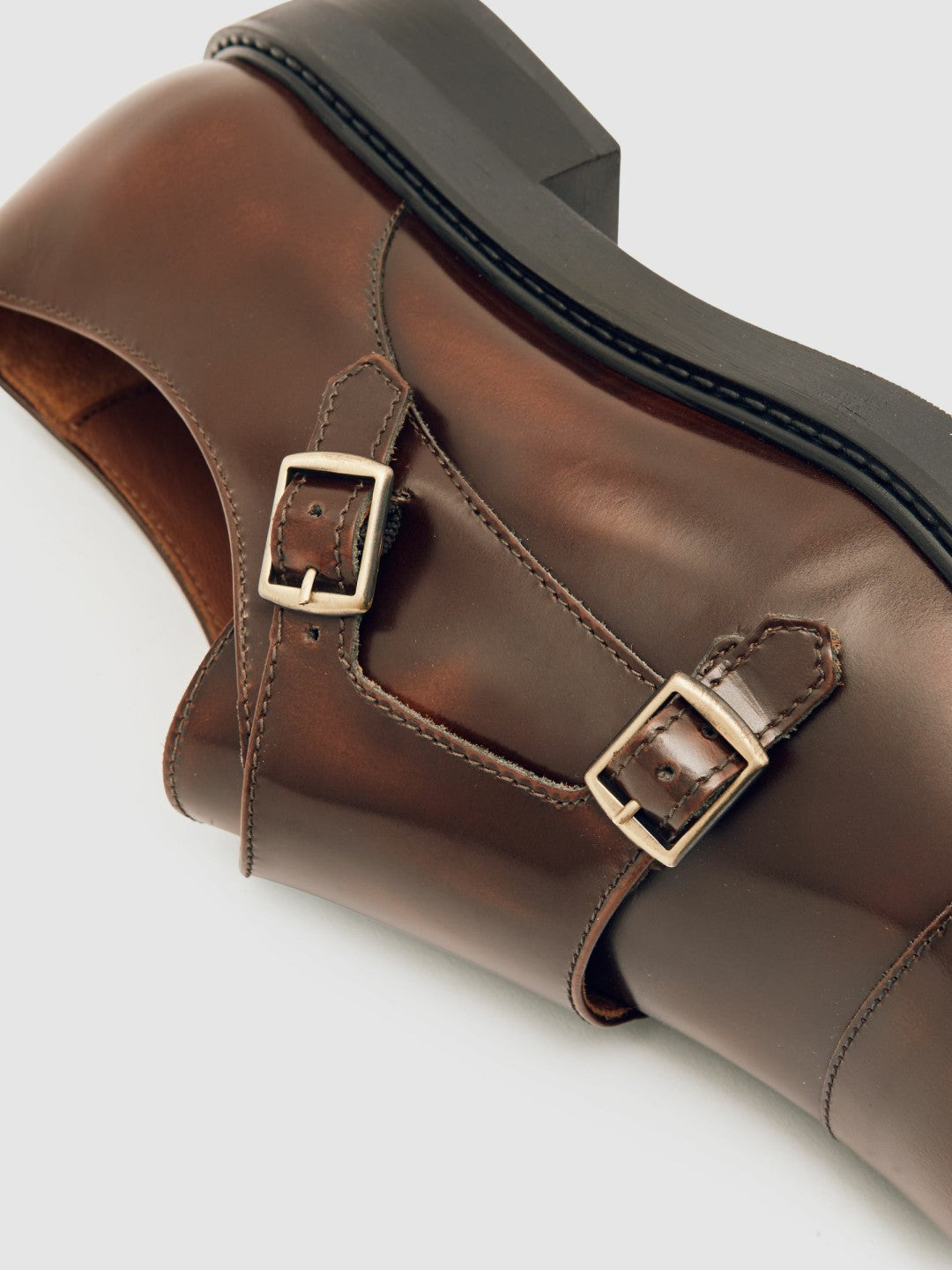 Leather Double-Strap Monk Shoes in Tan Women | Reiss
