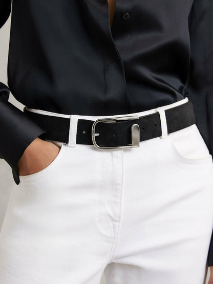 Suede Half-Keeper Belt in Black Women | Reiss