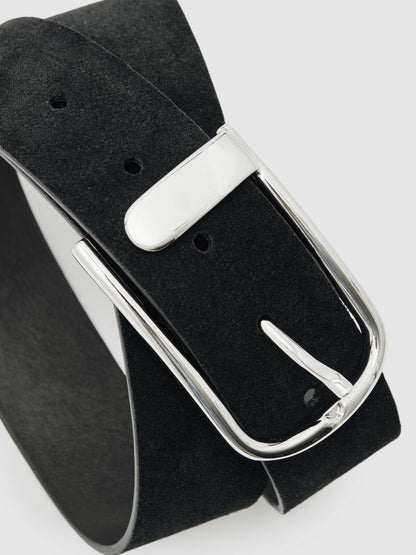 Suede Half-Keeper Belt in Black Women | Reiss