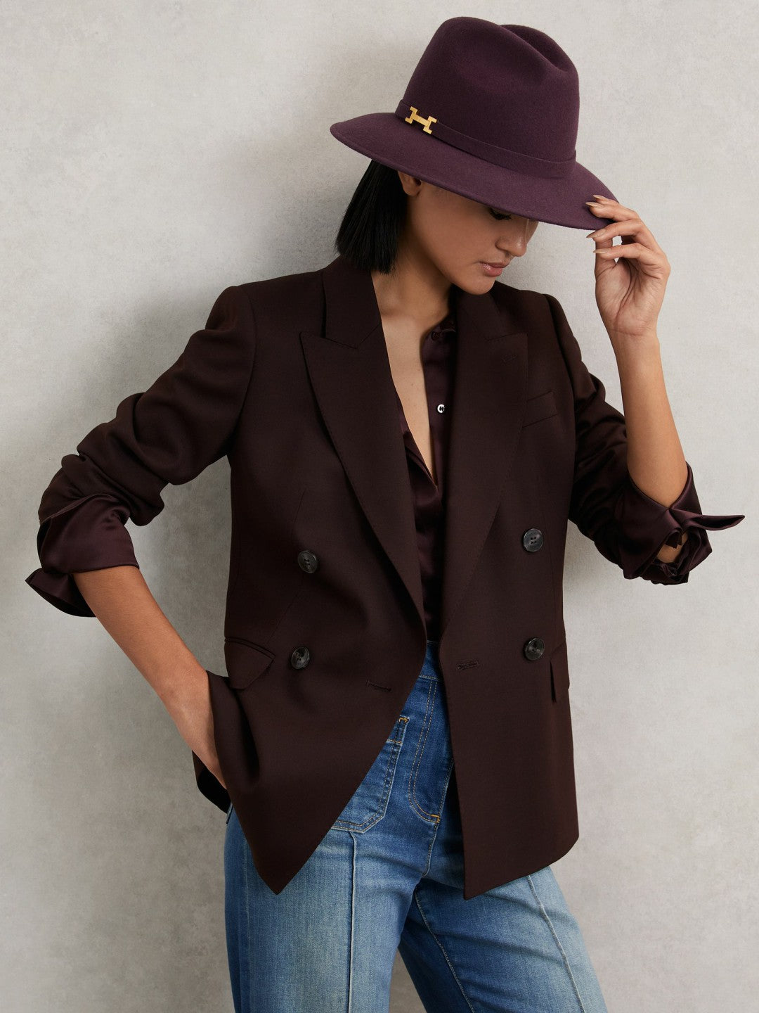 Wool Fedora Hat in Burgundy Women | Reiss