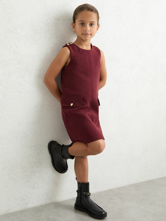 9-13 yrs Button-Detail Sleeveless Shift Dress in Berry Children & Baby | Reiss