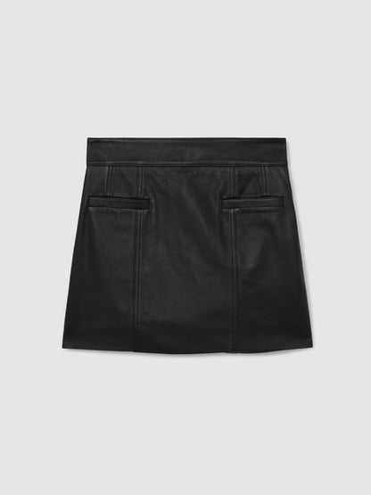 Leather Welt-Pocket Mini Skirt in Black Women | Reiss