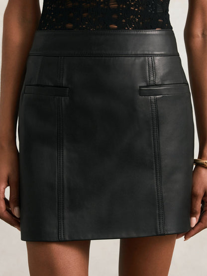 Leather Welt-Pocket Mini Skirt in Black Women | Reiss
