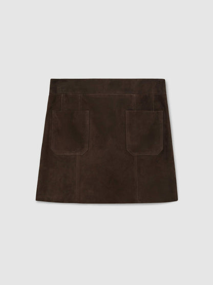 Mini Suede Patch Pocket Skirt in Chocolate Brown Women | Reiss