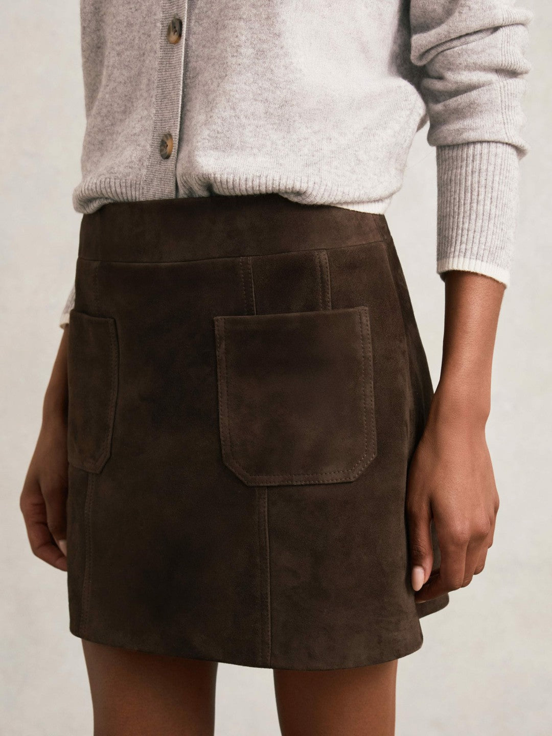 Mini Suede Patch Pocket Skirt in Chocolate Brown Women | Reiss