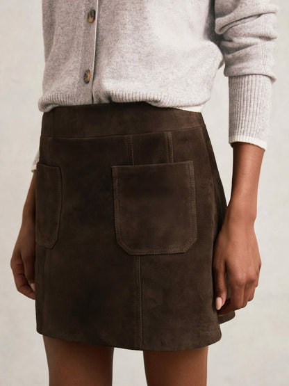 Mini Suede Patch Pocket Skirt in Chocolate Brown Women | Reiss