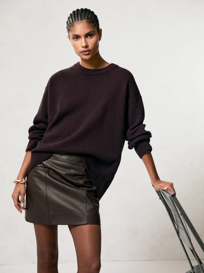 Leather Welt-Pocket Mini Skirt in Burgundy Women | Reiss