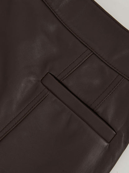 Leather Welt-Pocket Mini Skirt in Burgundy Women | Reiss