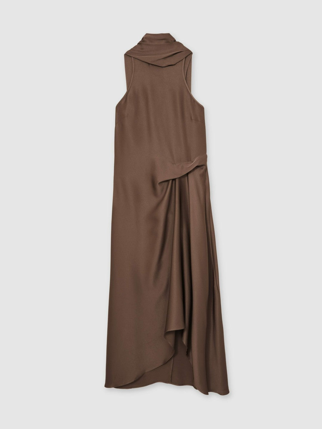 Satin Tuck-Detail Cape Midi Dress in Taupe Brown Women | Reiss