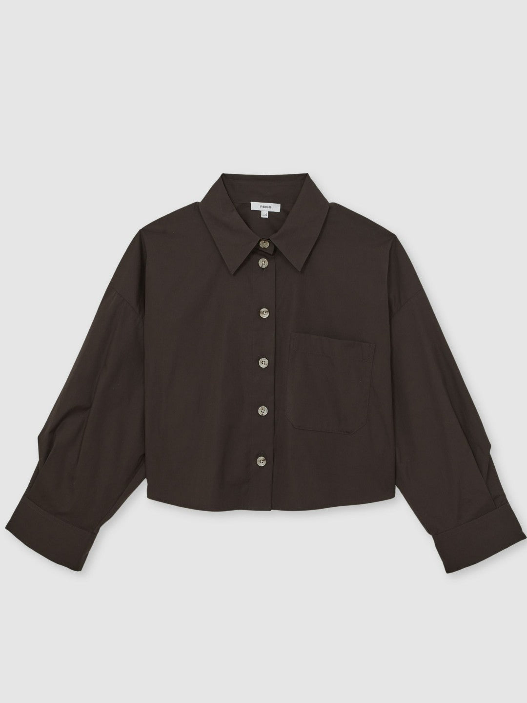 Oversize Cotton Cropped Shirt in Chocolate Brown Women | Reiss