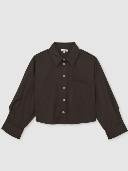 Oversize Cotton Cropped Shirt in Chocolate Brown Women | Reiss