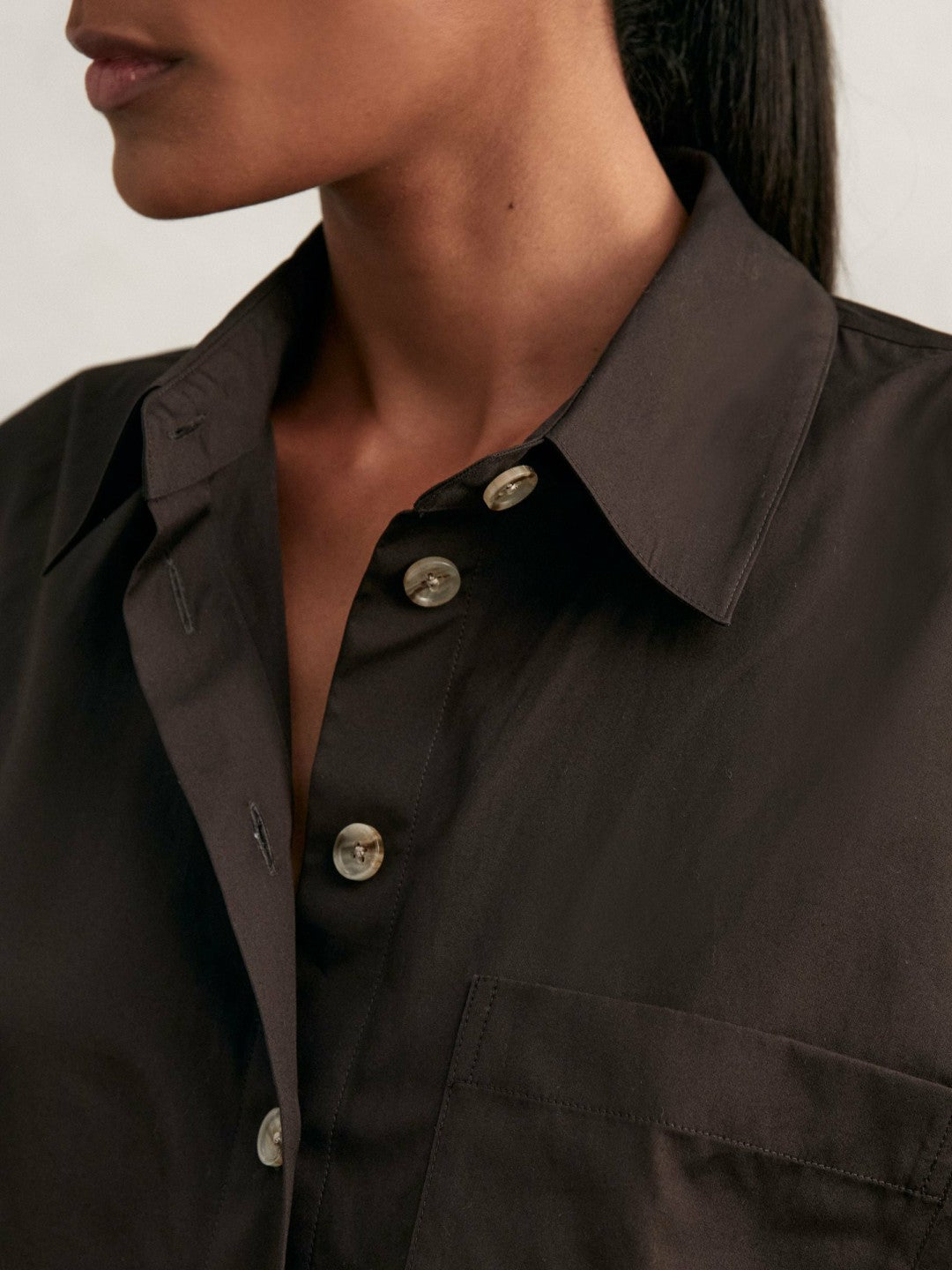 Oversize Cotton Cropped Shirt in Chocolate Brown Women | Reiss