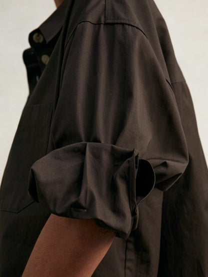 Oversize Cotton Cropped Shirt in Chocolate Brown Women | Reiss