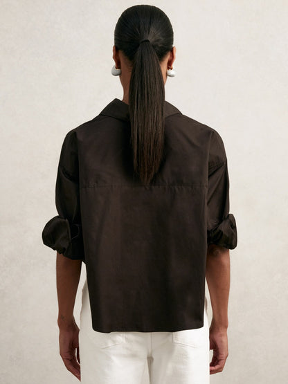 Oversize Cotton Cropped Shirt in Chocolate Brown Women | Reiss