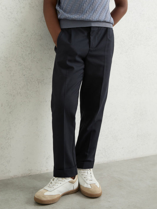 9-13 yrs Relaxed-Fit Pleated Tapered Trousers in Navy Children & Baby | Reiss