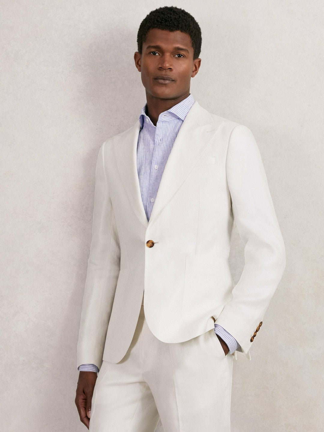 Slim Fit Lyocell Linen Single Breasted Suit Blazer in White Men | Reiss