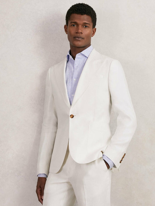 Slim Fit Lyocell Linen Single Breasted Suit Blazer in White Men | Reiss