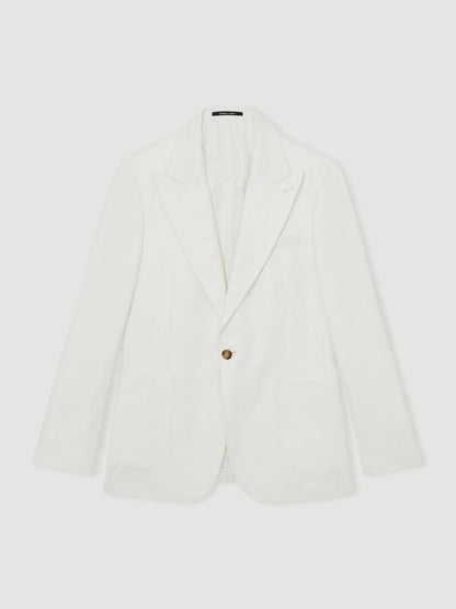 Slim Fit Lyocell Linen Single Breasted Suit Blazer in White Men | Reiss