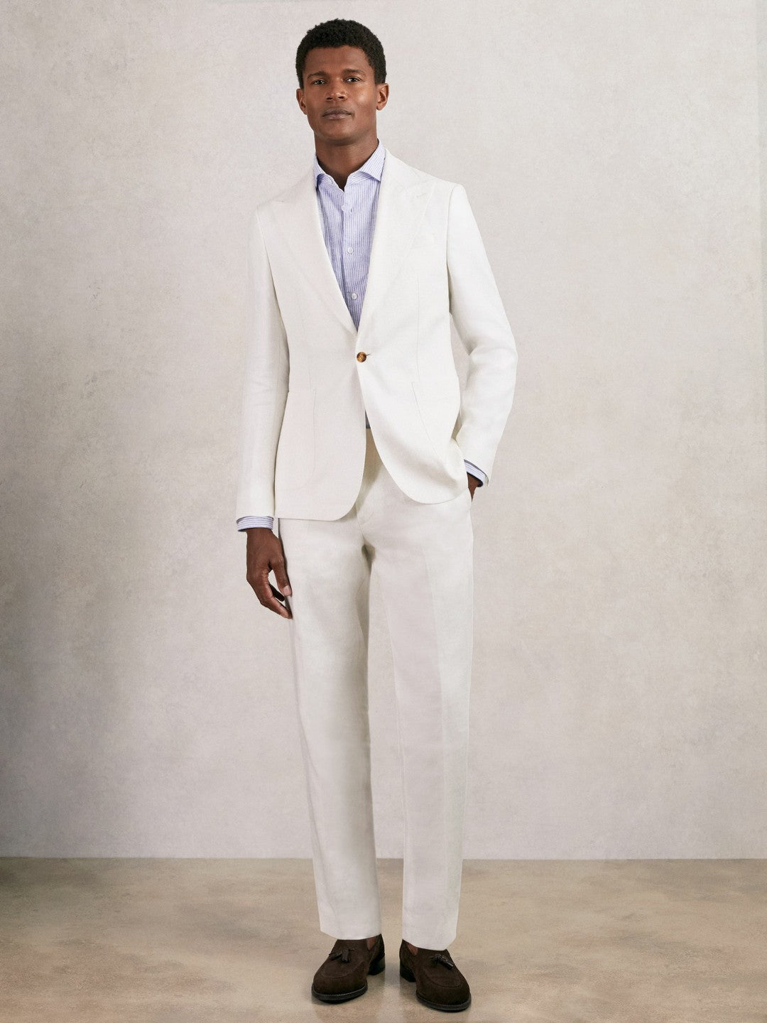 Slim Fit Lyocell Linen Single Breasted Suit Blazer in White Men | Reiss