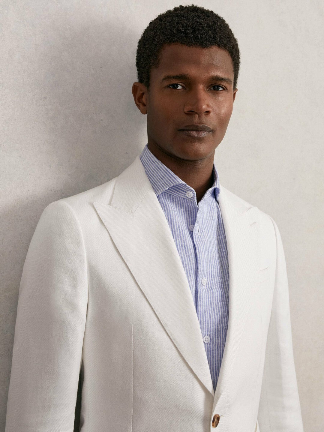 Slim Fit Lyocell Linen Single Breasted Suit Blazer in White Men | Reiss