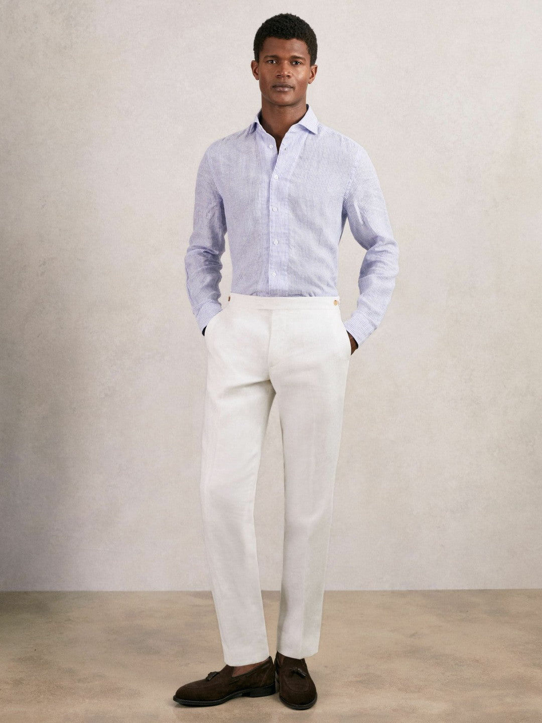 Slim Fit Lyocell Linen Suit Trousers in White Men | Reiss