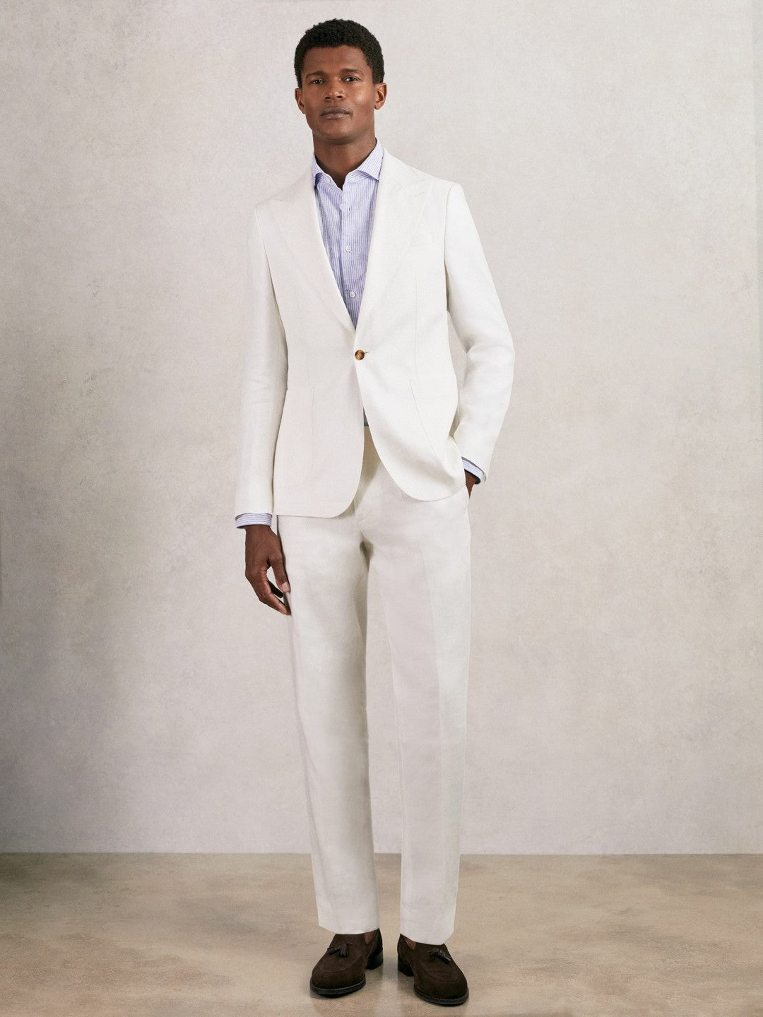 Slim Fit Lyocell Linen Suit Trousers in White Men | Reiss