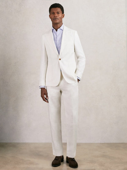 Slim Fit Lyocell Linen Suit Trousers in White Men | Reiss