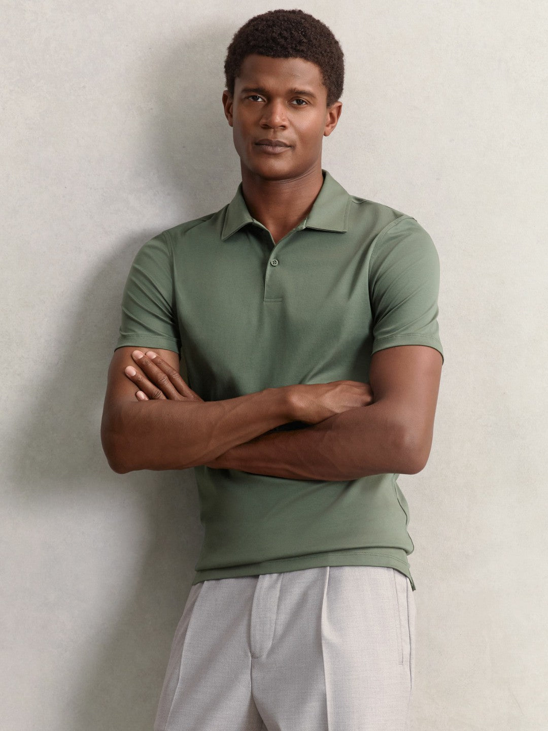 Cotton Short-Sleeve Polo Shirt in Kale Green Men | Reiss
