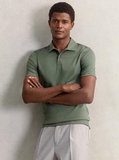 Cotton Short-Sleeve Polo Shirt in Kale Green Men | Reiss
