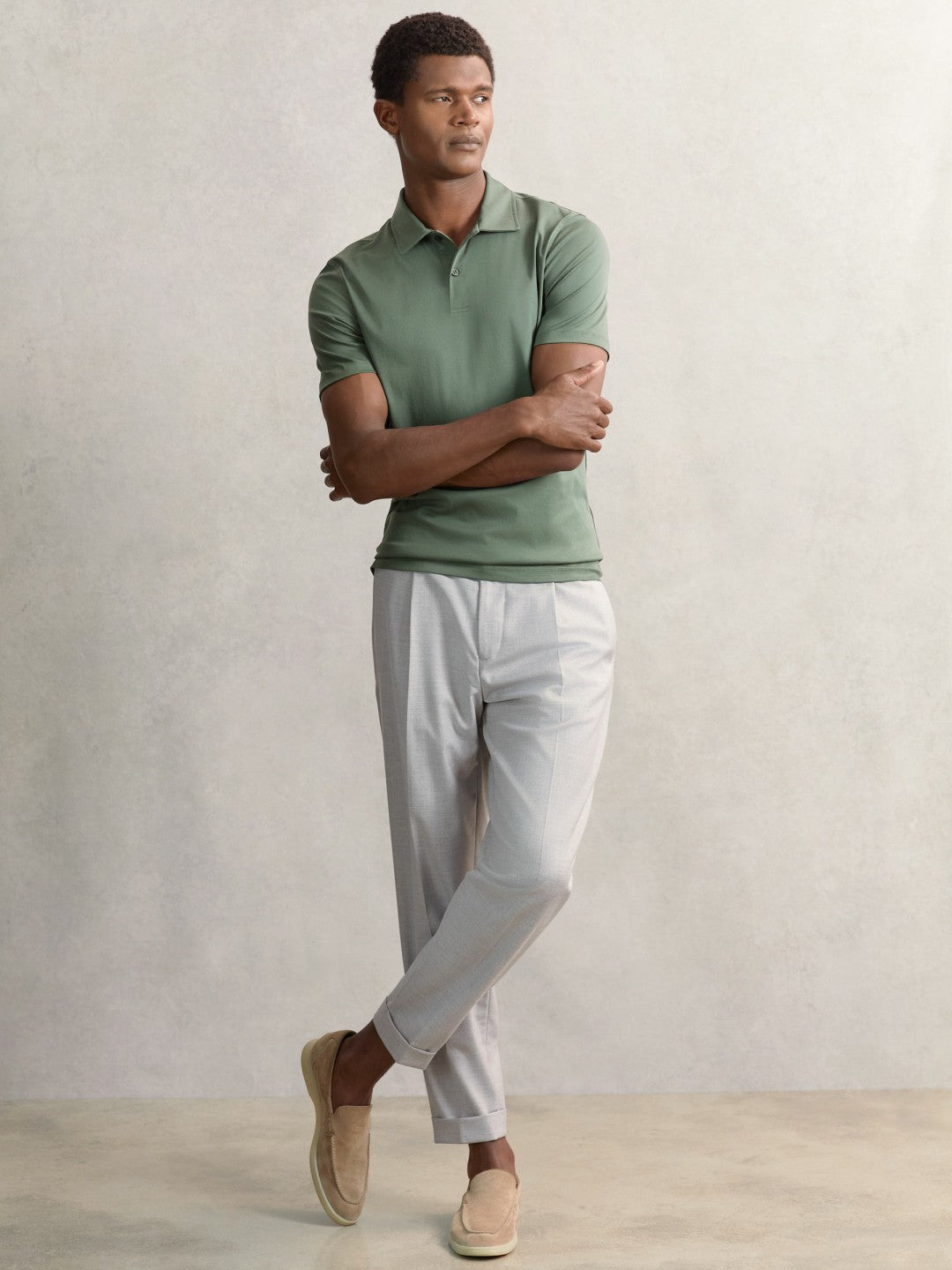 Cotton Short-Sleeve Polo Shirt in Kale Green Men | Reiss