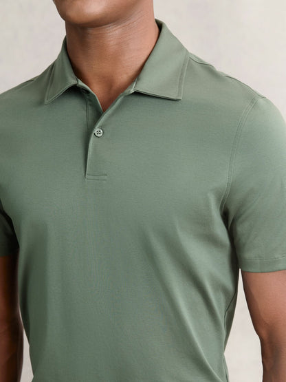Cotton Short-Sleeve Polo Shirt in Kale Green Men | Reiss
