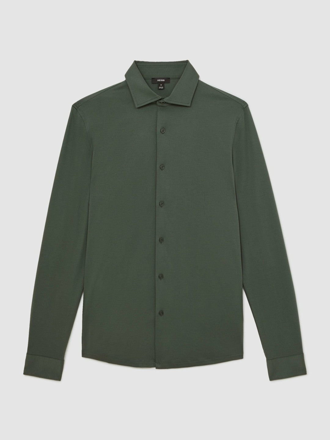 Cotton-Jersey Button-Through Shirt in Kale Green Men | Reiss