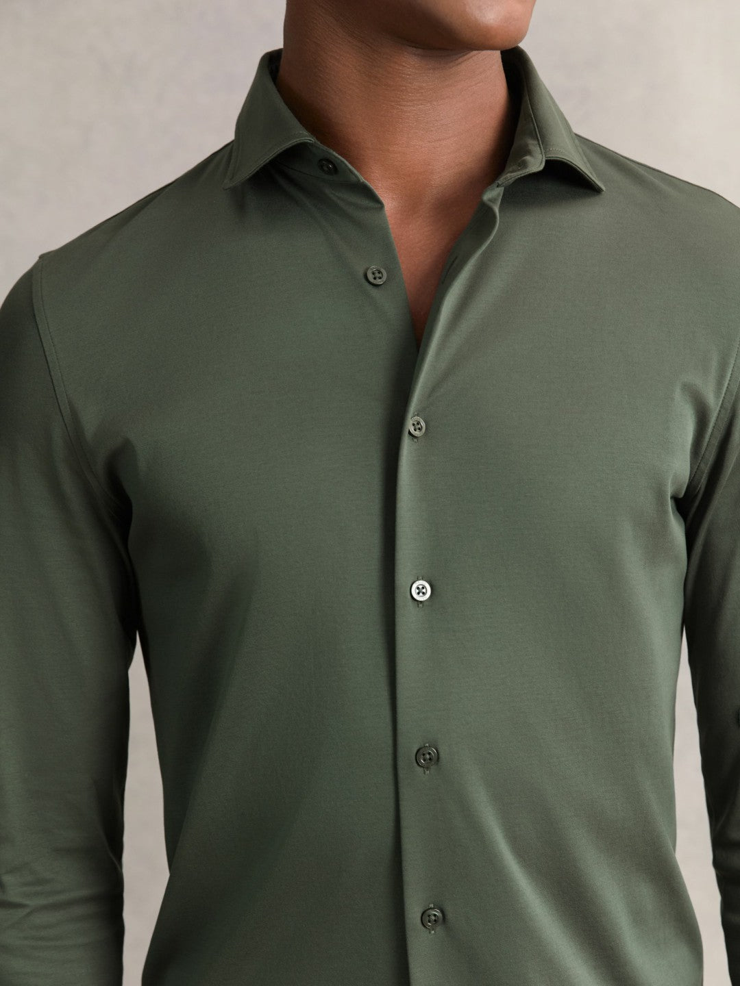 Cotton-Jersey Button-Through Shirt in Kale Green Men | Reiss