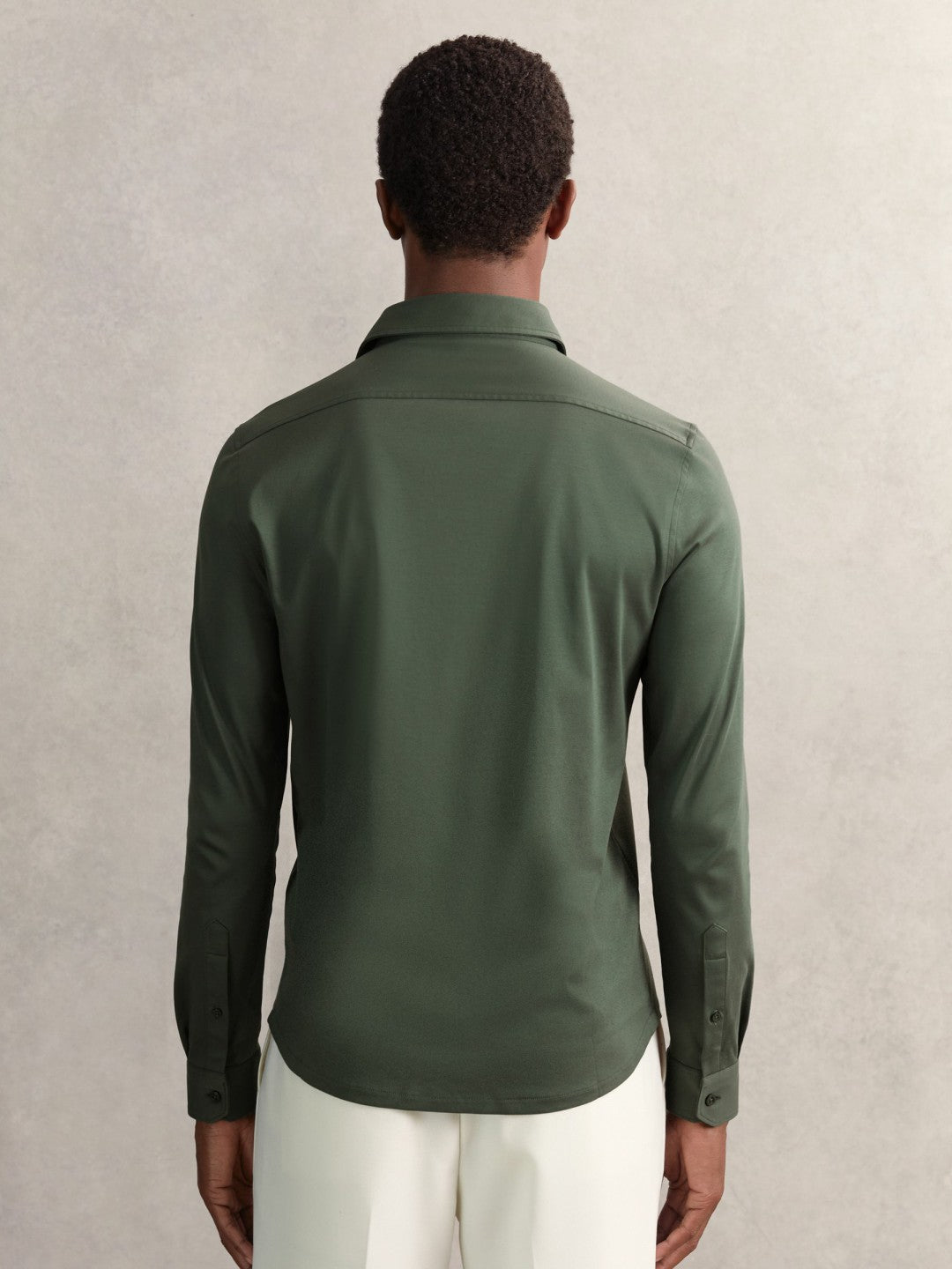 Cotton-Jersey Button-Through Shirt in Kale Green Men | Reiss