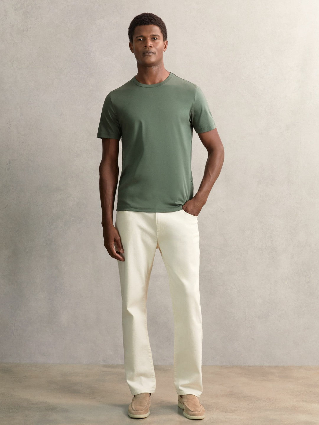 Airwater-Cotton Crew-Neck T-Shirt in Kale Green Men | Reiss