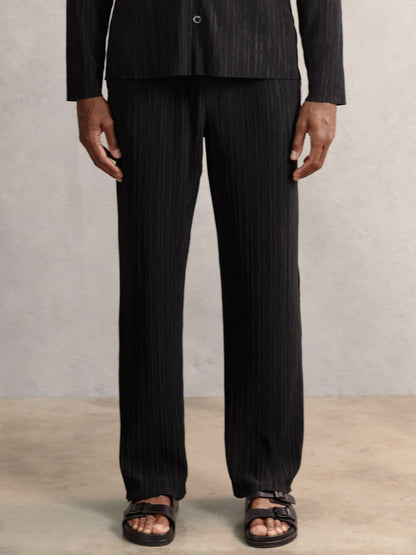 Plissé Wide Leg Trousers in Black Men | Reiss