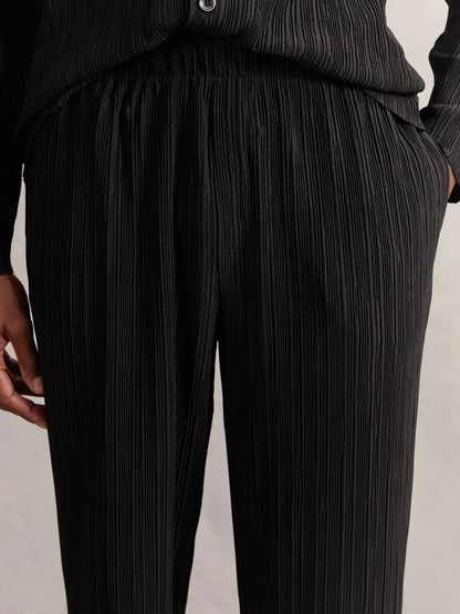 Plissé Wide Leg Trousers in Black Men | Reiss