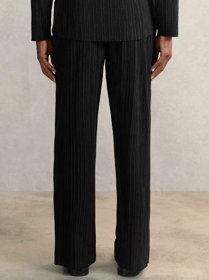Plissé Wide Leg Trousers in Black Men | Reiss