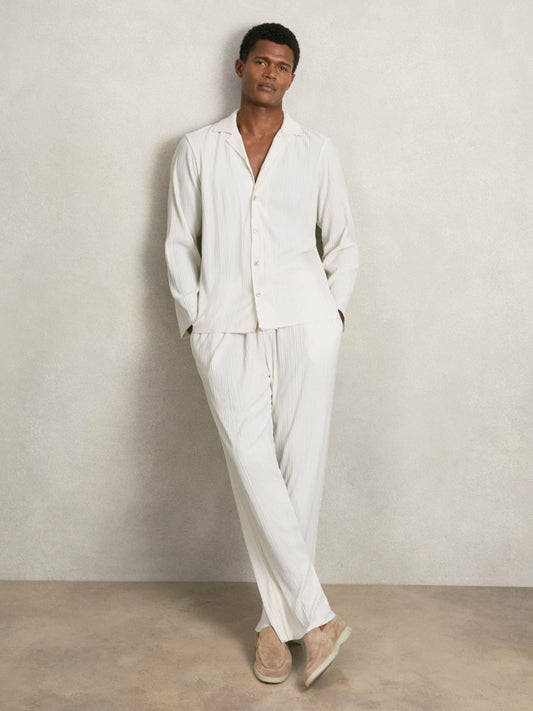 Plissé Wide Leg Trousers in Off White Men | Reiss