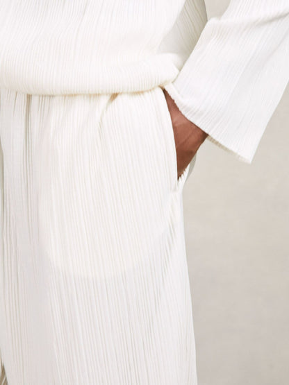 Plissé Wide Leg Trousers in Off White Men | Reiss
