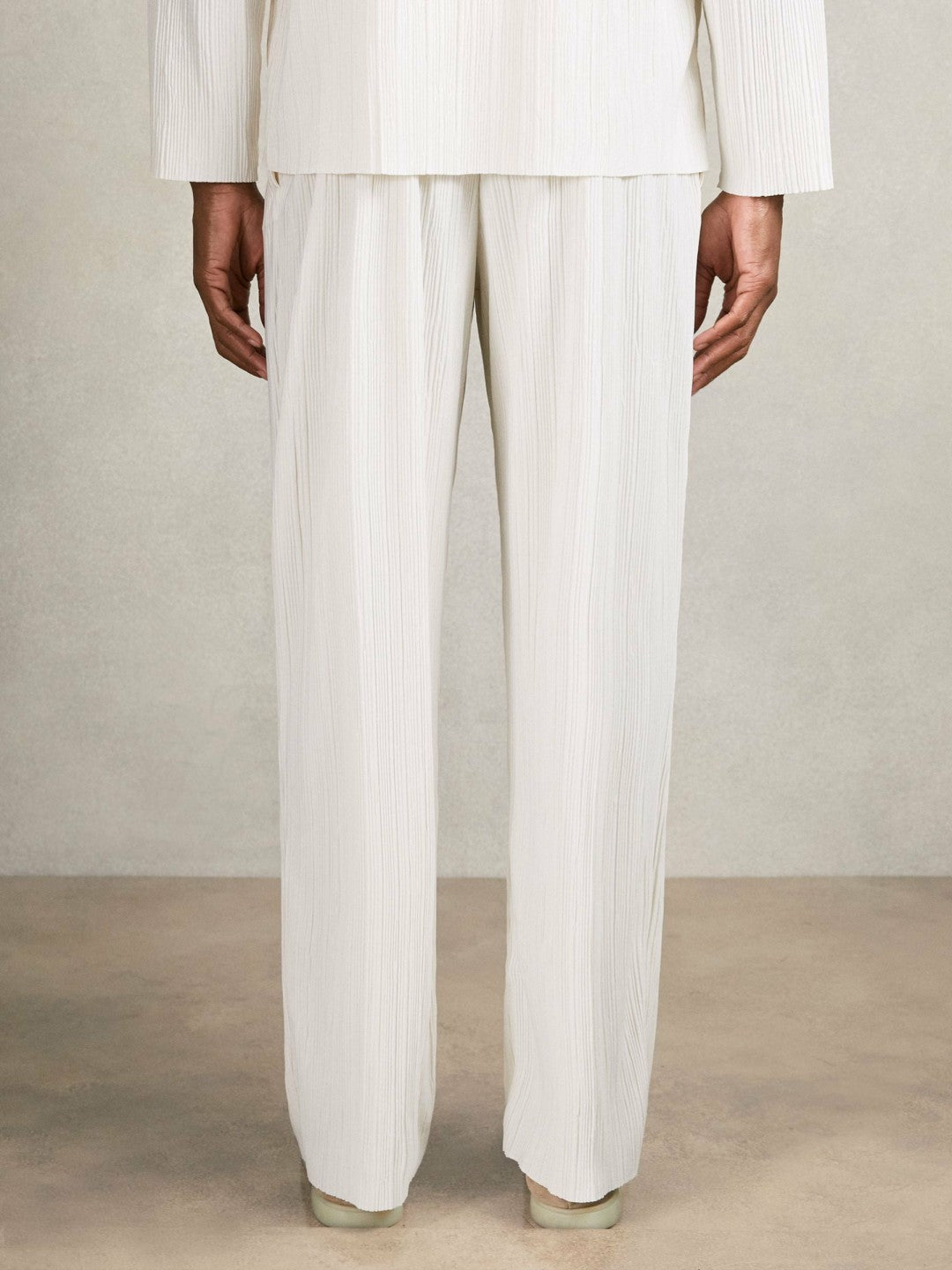 Plissé Wide Leg Trousers in Off White Men | Reiss