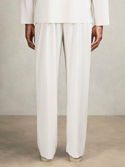 Plissé Wide Leg Trousers in Off White Men | Reiss
