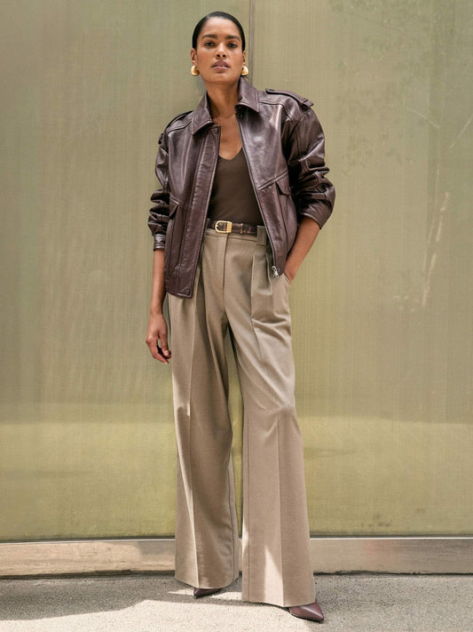 Oversized Leather Jacket in Aubergine Women | Reiss